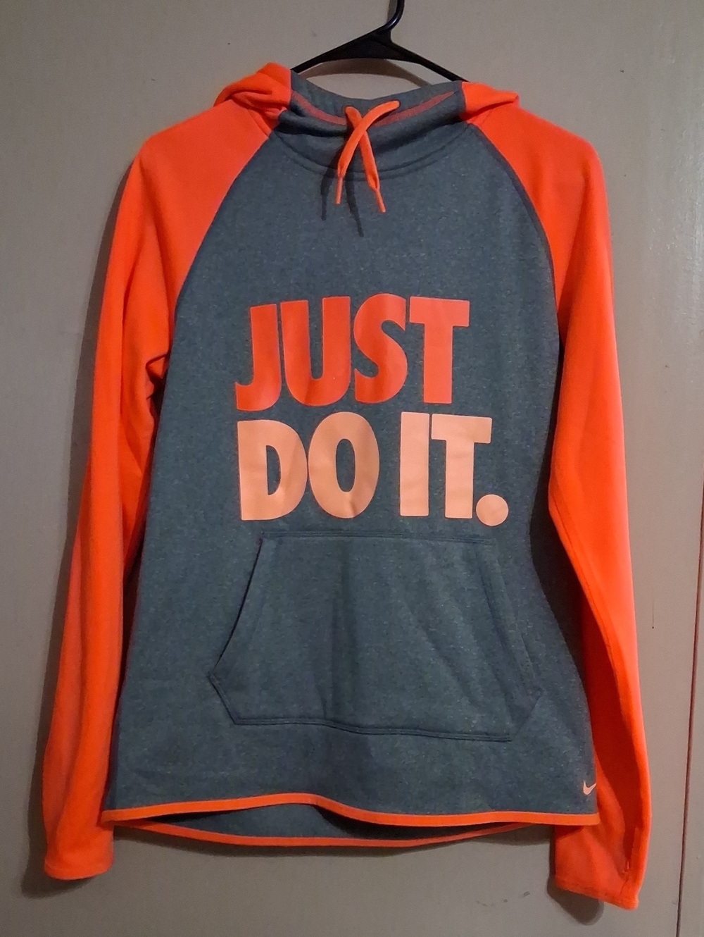 Nike Grey Hoodie with Neon Orange Raglan Sleeves